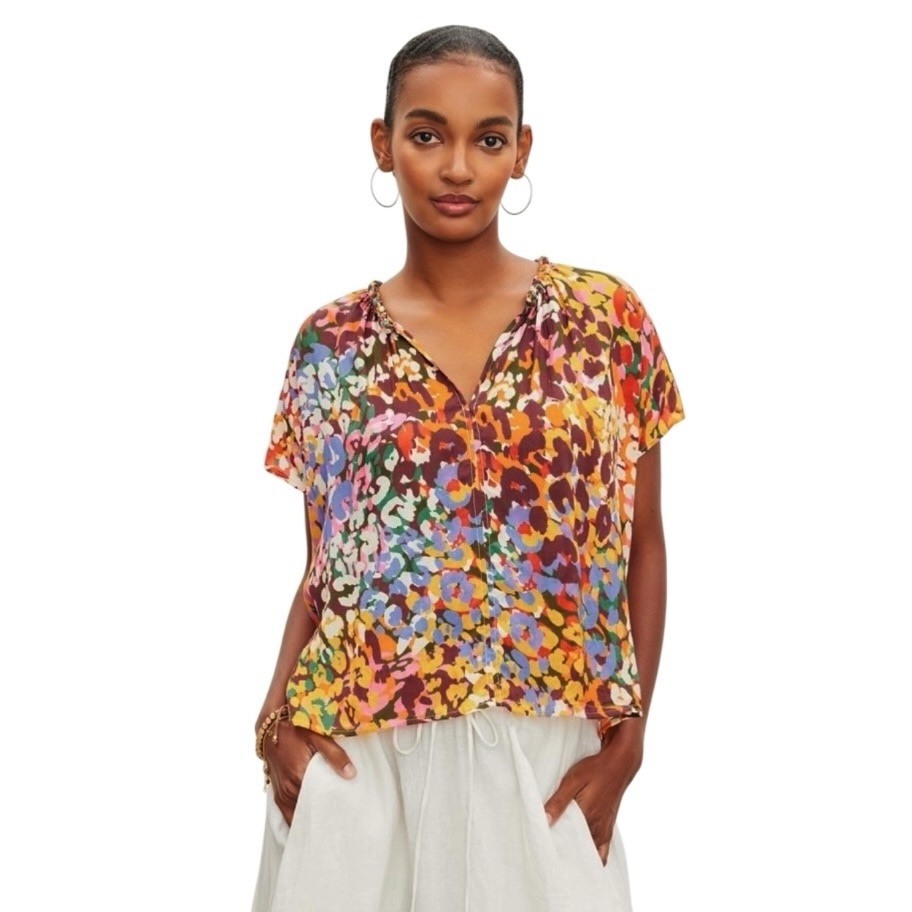 Velvet By Graham And Spencer Trixie Multicolor Cheetah Print V Neck Blouse Small